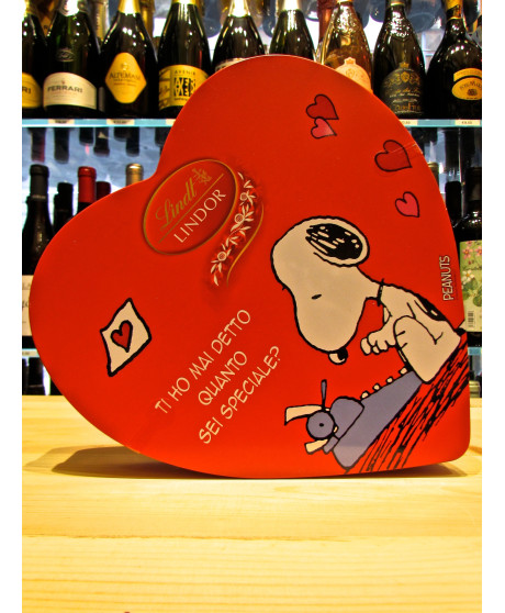 Vendita online Scatola di metallo Snoopy Lindt regalo San Valentino cioccolatini Lindor. Shop confezioni Lindt 14 Febbraio
