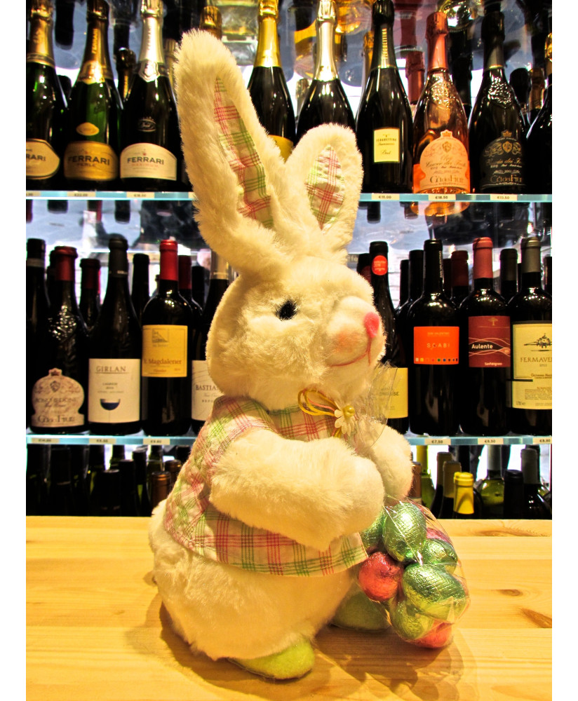 Vendita online Coniglietto di Peluches Flamigni, con ovetti di cioccolato ripieni. Shop on-line peluches