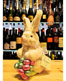 Vendita online Coniglietto di Peluches Flamigni, con ovetti di cioccolato ripieni. Shop on-line peluches