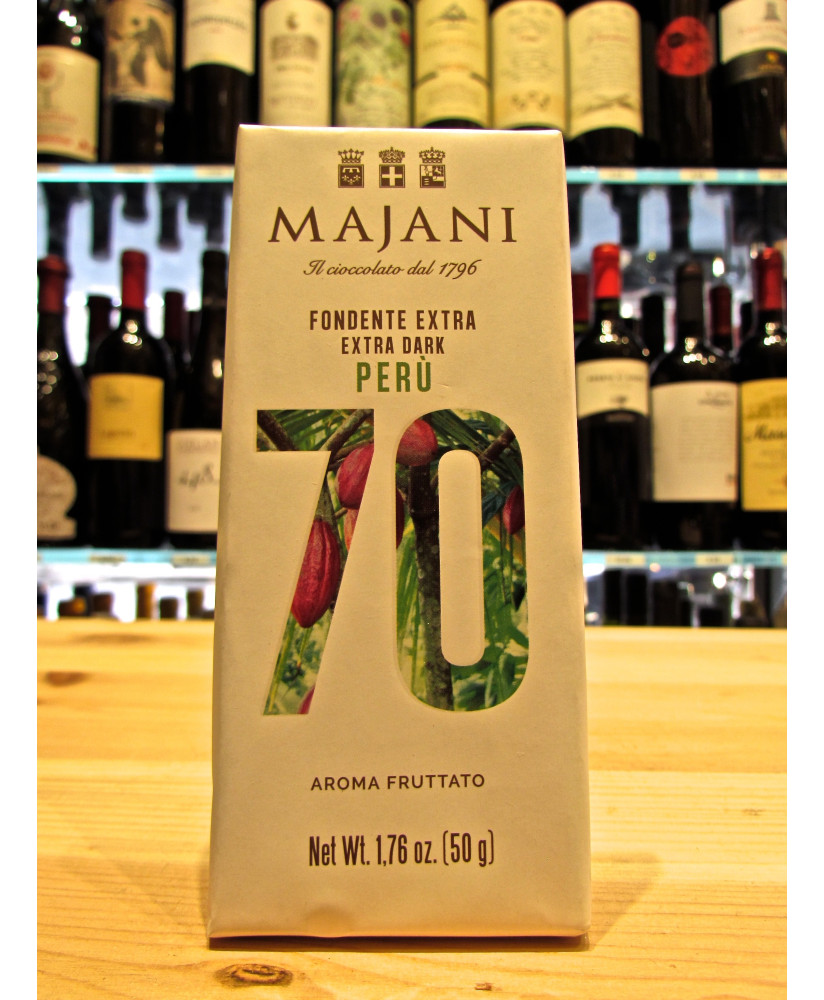 Online sales of chocolate bars Majani with single origin cocoa Perù 70%. Shop on line Majani