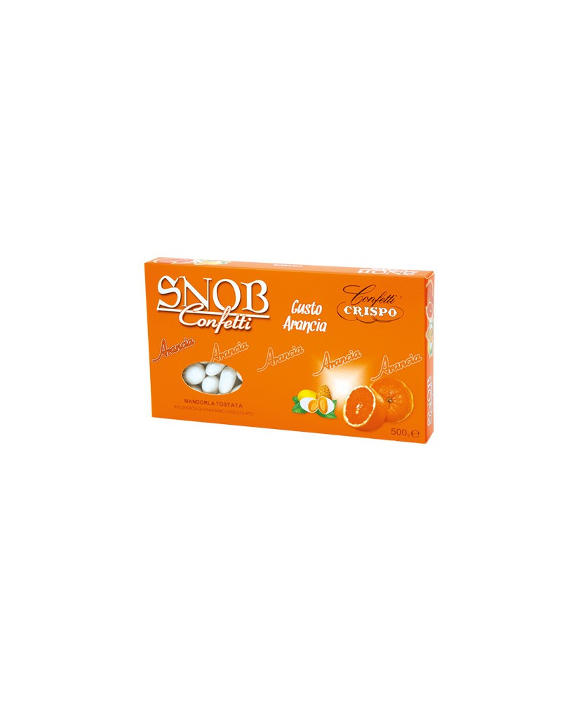 vendita online confetti snob crispo bianchi ripieni di frutta al gusto di arancia con mandorla tostata ricoperta di cioccolato s