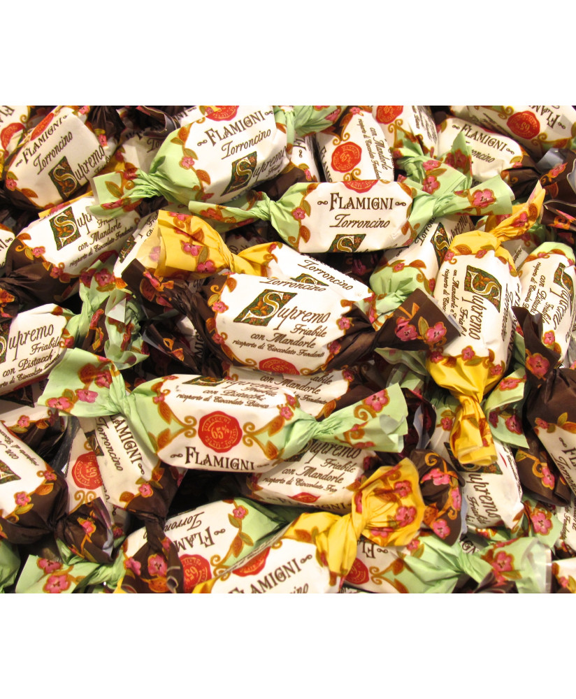Online Sale TORRONCINI FLAMIGNI. Nougat of handicraft production, in flavors: dark chocolate, white, milk, pistachios