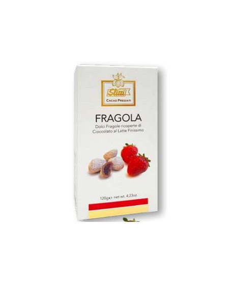 Shop online italian dragees chocolate Slitti, Strawberry covered with milk chocolate and white. Sales fruit chocolate