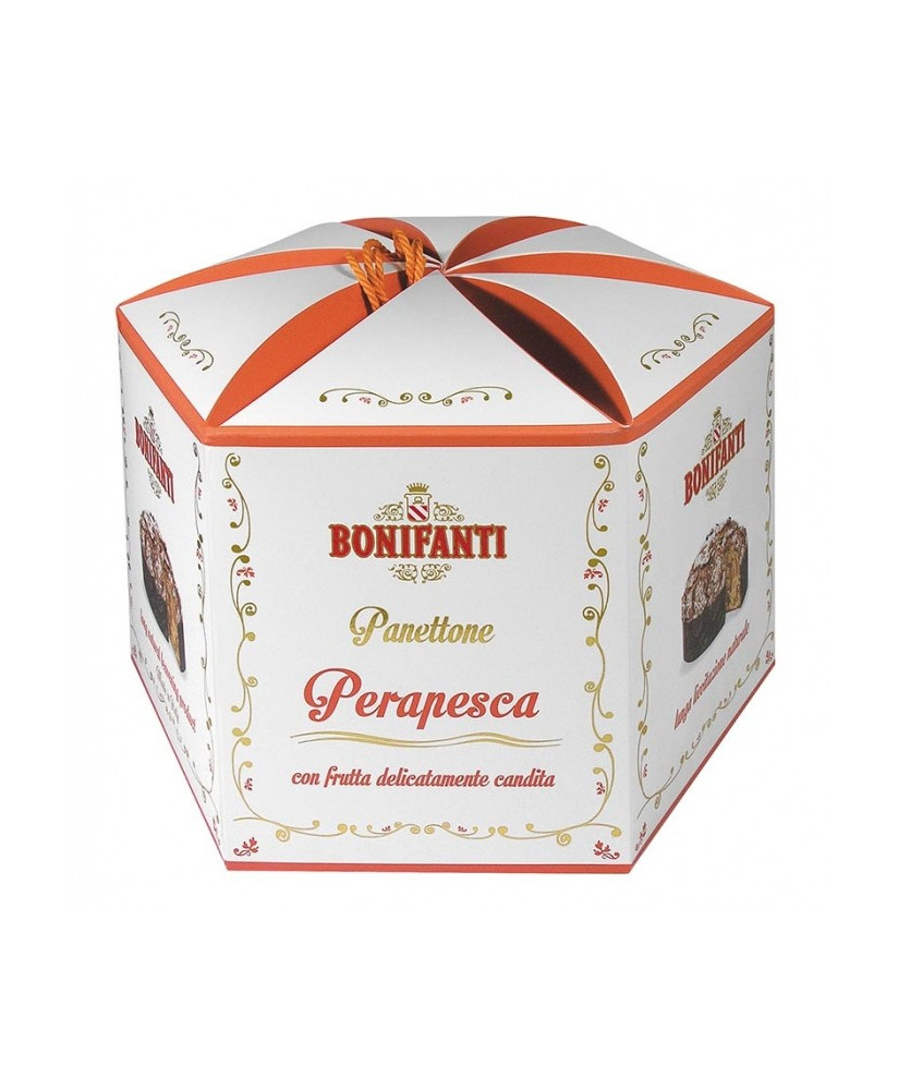 Vendita online Panettone Bonifanti con Pera e Pesca confezionato Corolla. Shop on-line bonifanti panettoni di qualità prezzo