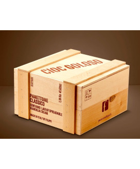 Vendita online panettone Filippi Cioc Goloso confezionato in cassetta di legno. Shop on line panettoni artigianali della pasticc