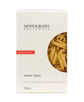 Vendita online Penne Rigate Felicetti biologiche di semola di grano biologico MONOGRANO al Kamut Khorasan trafilata al bronzo. S