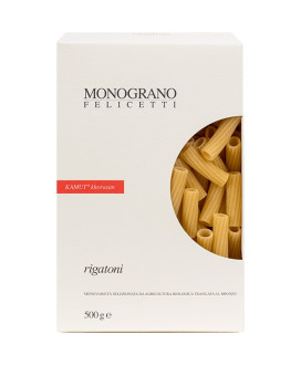 Vendita online Rigatoni Felicetti biologiche di semola di grano biologico MONOGRANO al Kamut Khorasan trafilata al bronzo. S