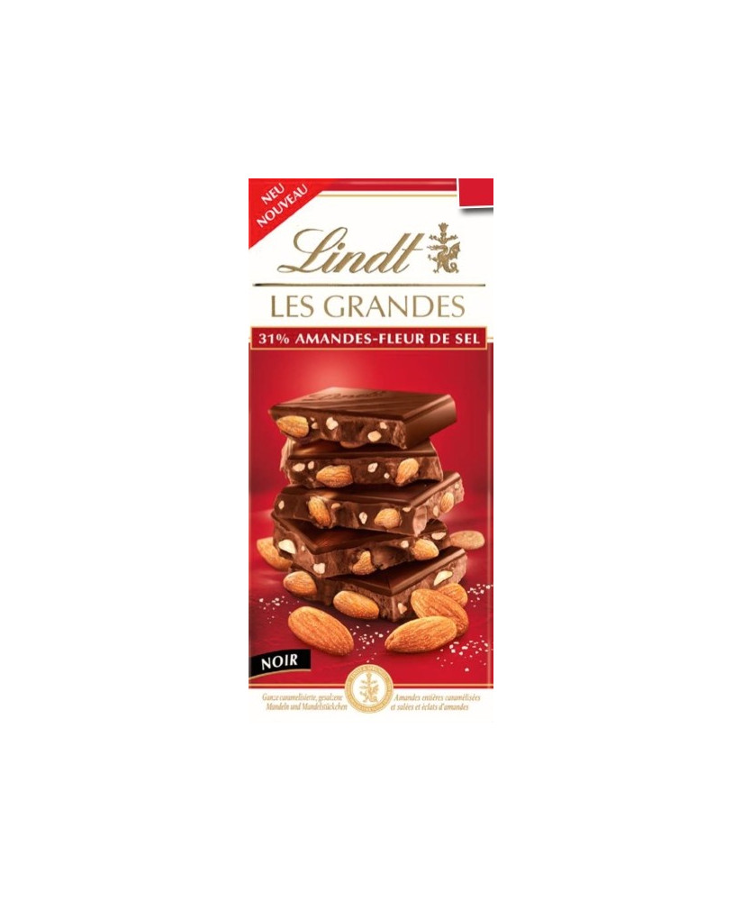 Vendita online tavolette Les Grandes di cioccolato Lindt & Sprüngli fondente con mandorle e sale. Shop on line tavolette