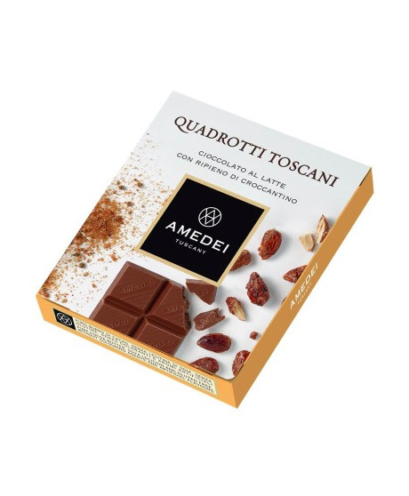 Amedei Quadrotti, cioccolato al latte con ripieno croccantino - vendita online tavolette di cioccolata Amedei Toscana