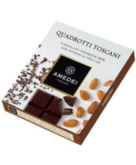 Amedei Quadrotti, cioccolato fondente con ripieno praliné - vendita online tavolette di cioccolata Amedei Toscana