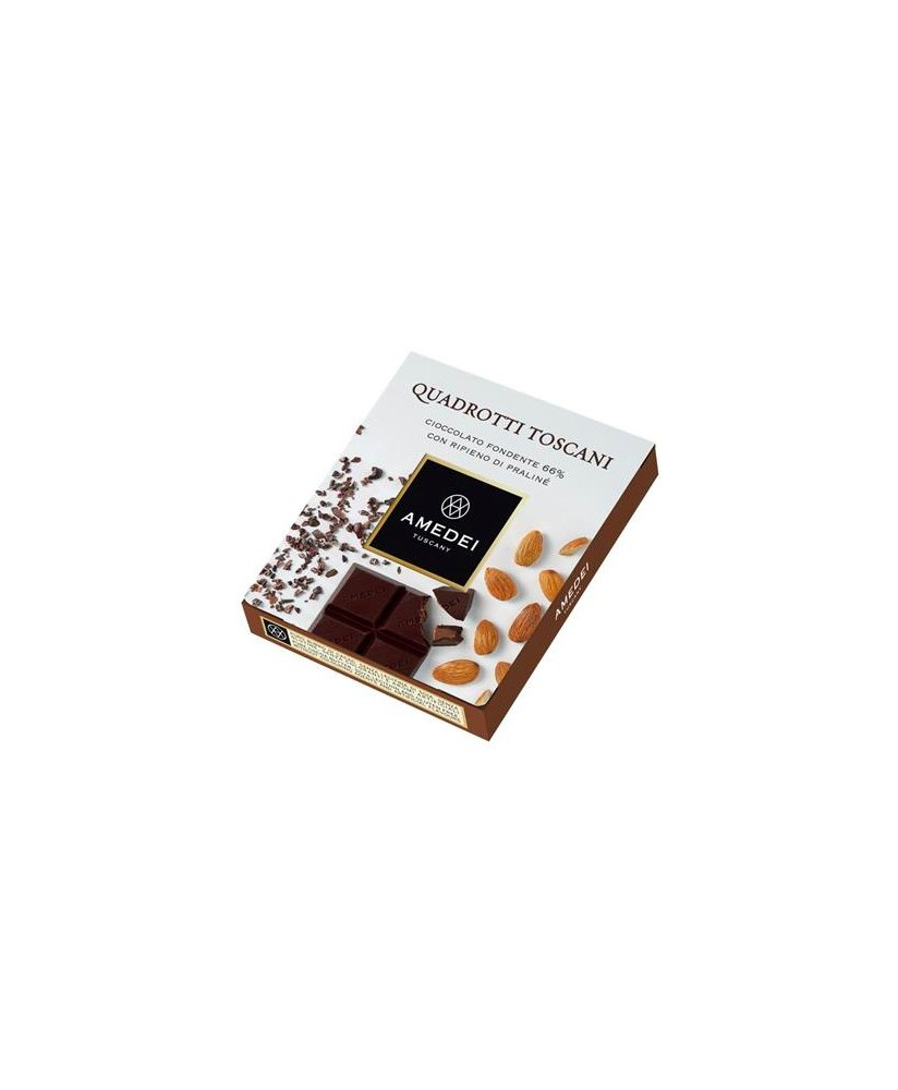 Amedei Quadrotti, cioccolato fondente con ripieno praliné - vendita online tavolette di cioccolata Amedei Toscana