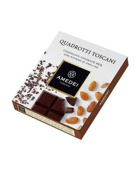Amedei Quadrotti, cioccolato fondente con ripieno praliné - vendita online tavolette di cioccolata Amedei Toscana Amedei Quadrotti, cioccolato fondente con ripieno praliné - vendita online tavolette di cioccolata Amedei Toscana