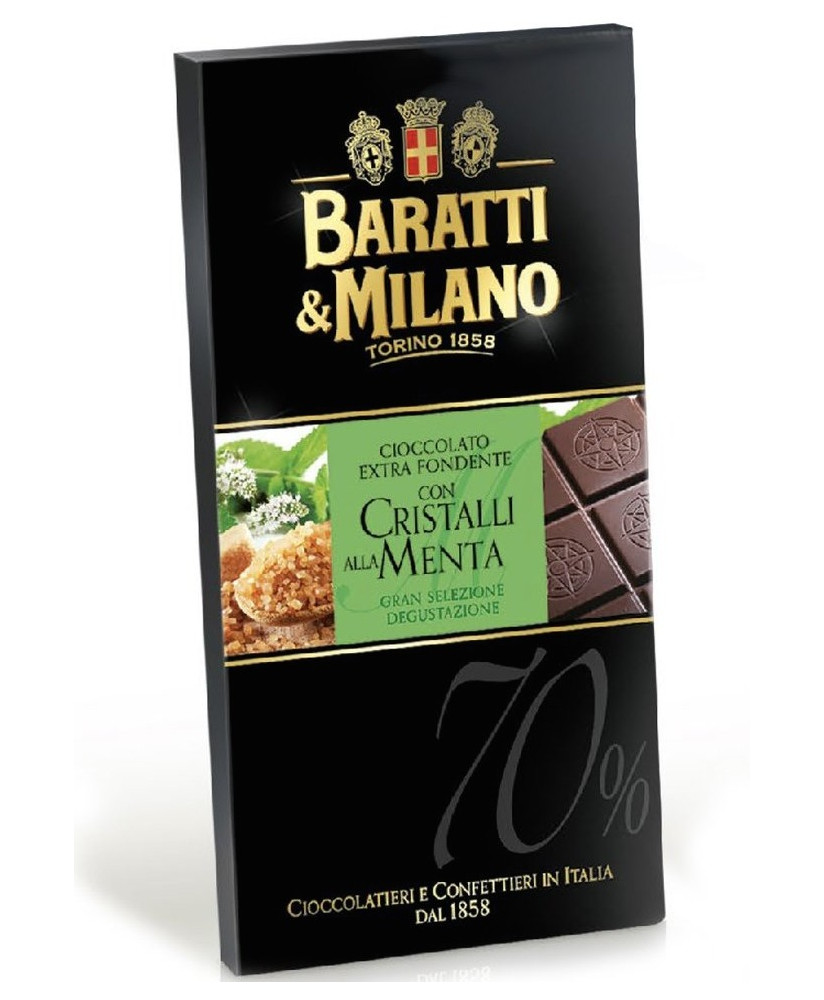 Shop online extra dark chocolate bars Baratti & Milano with mint. Shop online chocolate bars Piedmont Turin Baratti
