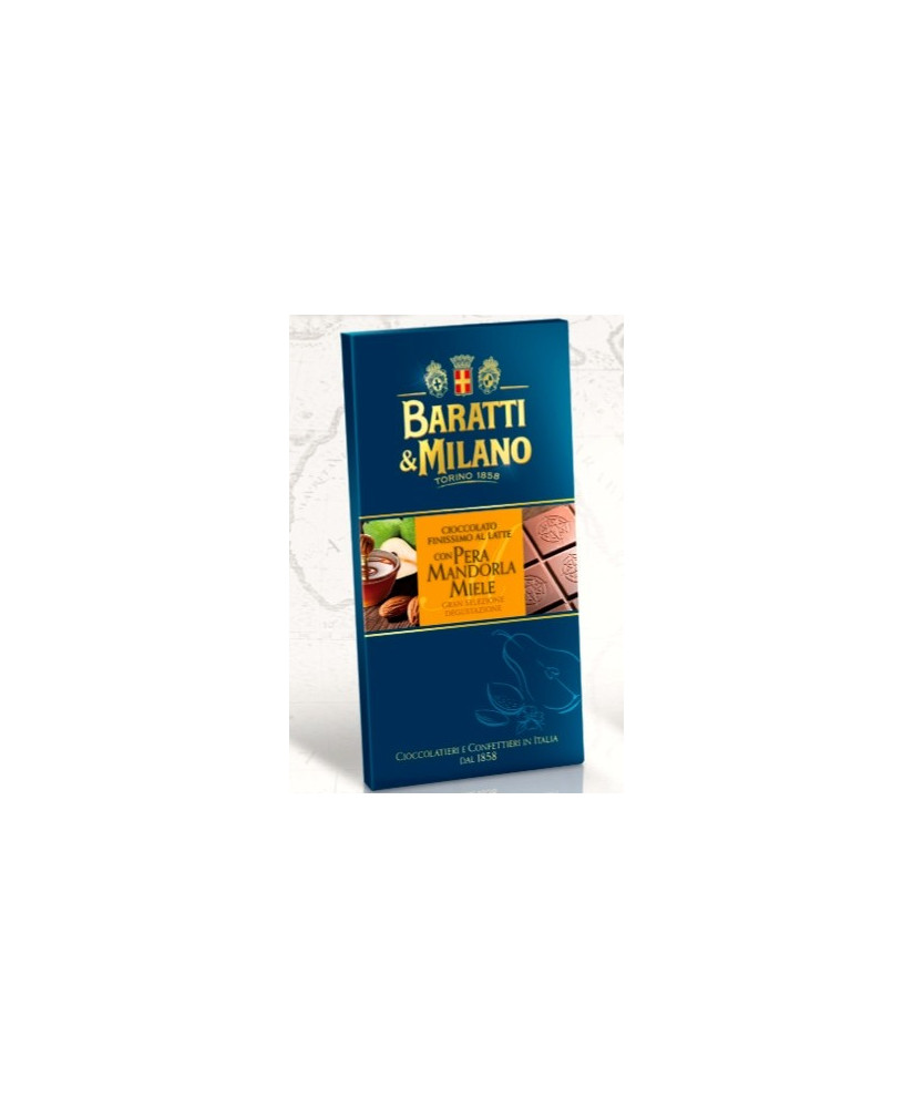 Online sales of tablets milk chocolate with pears, almonds and honey Baratti & Milano. Shop online chocolate bars