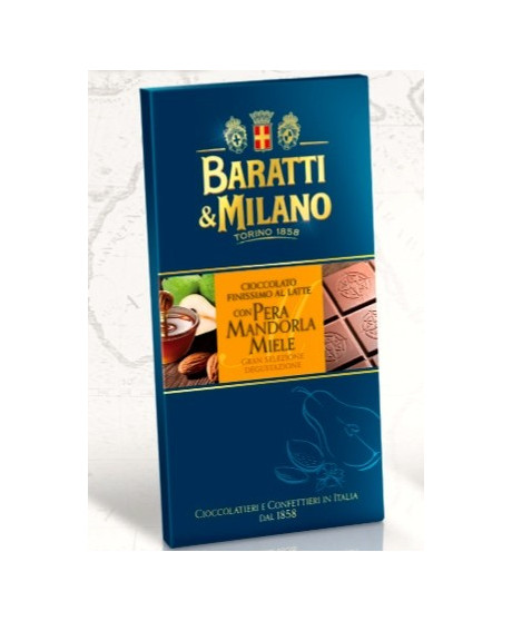 Vendita online tavolette di cioccolato al latte Baratti & Milano con pera, mandorla e miele. Shop on line barratti