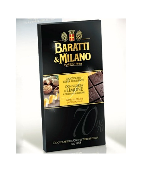 Baratti & Milano - Dark Chocolate with Lemon and Ginger - 75g