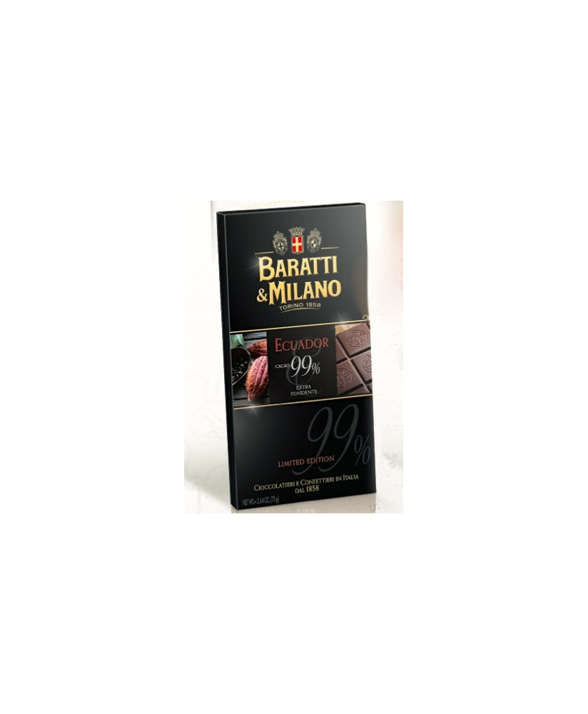 Vendita online tavolette di cioccolato extra fondente Baratti & Milano con cacao dell' Ecuador 99%. Shop on line barrette di cio