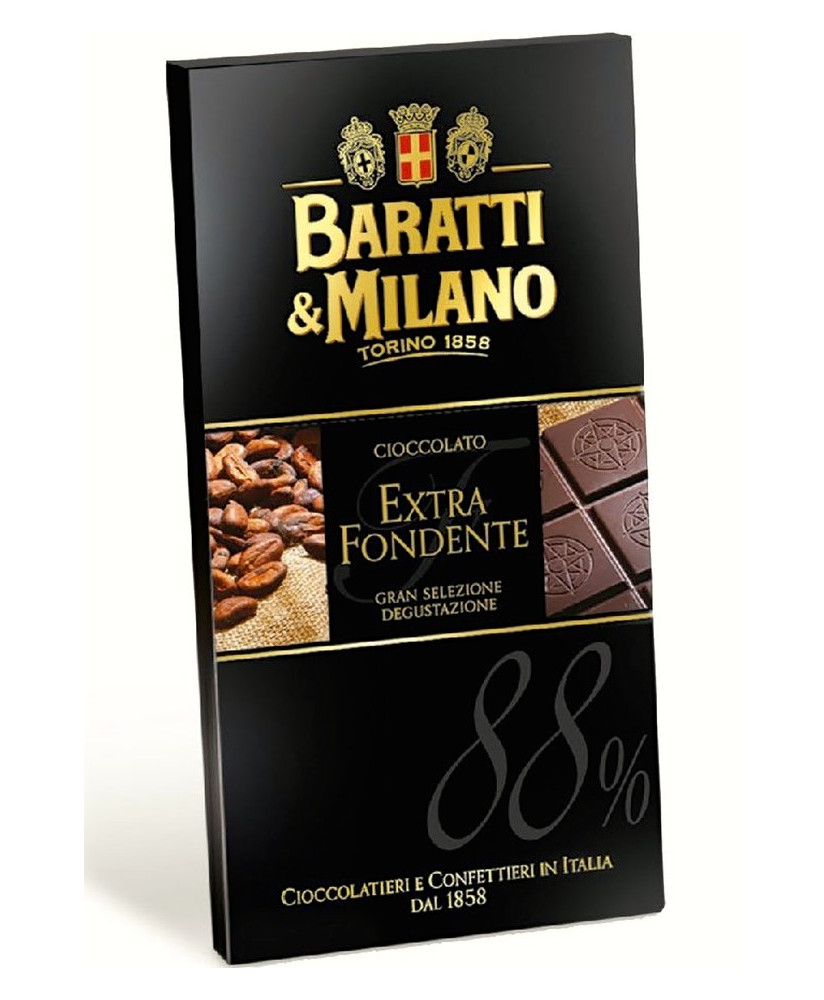 Online sales extra dark chocolate bars Baratti & Milano with 88% cocoa. Shop online chocolate bars Piedmont Turin Baratti, bitte