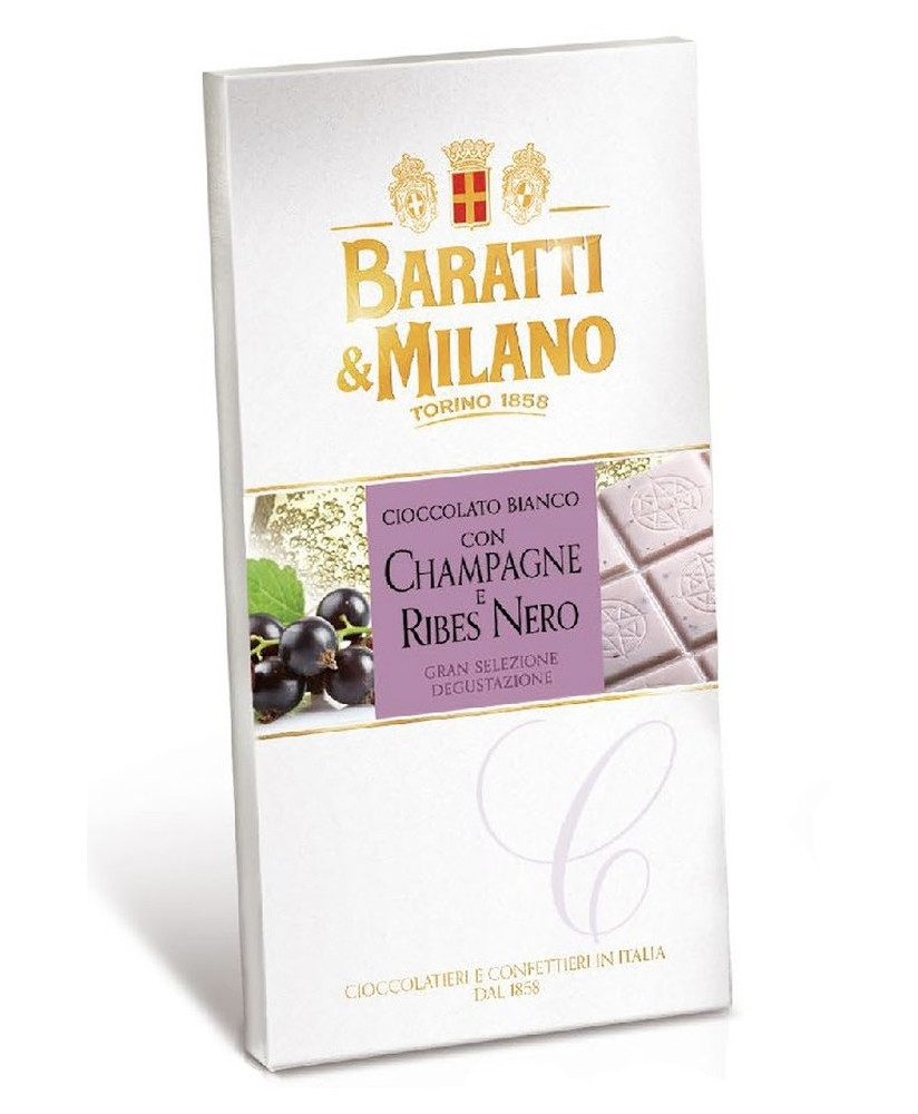 Vendita online tavolette di cioccolato Baratti & Milano champagne e ribes nero.Shop on line barrette di cioccolata di Torino