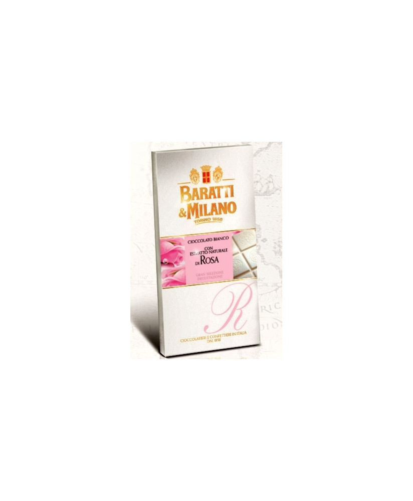Vendita online tavolette di cioccolato Baratti & Milano con estratto di rosa.Shop on line barrette di cioccolata di Torino