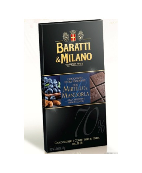 Baratti & Milano - Dark Chocolate with Blueberry and Almonds - 75g