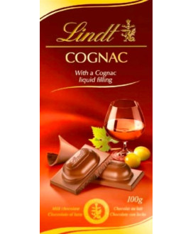 Vendita online tavolette di cioccolato Lindt & Sprüngli alcoliche al latte ripieno liquido di Cognac. Shop on line tavolette di 