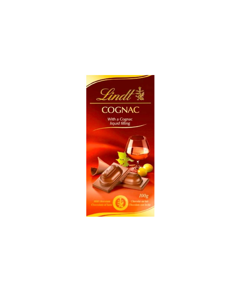 Vendita online tavolette di cioccolato Lindt & Sprüngli alcoliche al latte ripieno liquido di Cognac. Shop on line tavolette di 