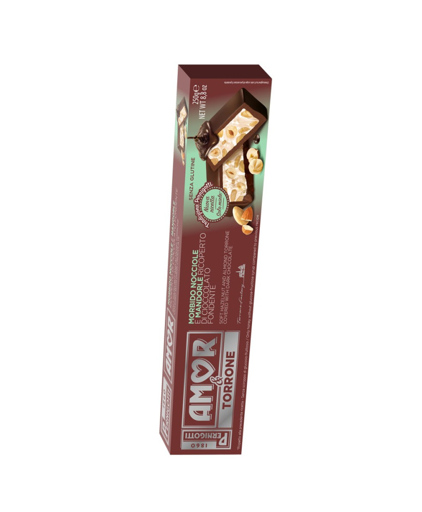 Buy online sales Italian Nougat Pernigotti Amor, almond covered with chocolate. Shop online nougat and prices.