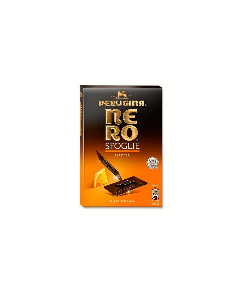 Vendita online Sfoglie nero Perugina fondenti all'arancia. Mini tavolette di cioccolata fondente Perugina e arancia