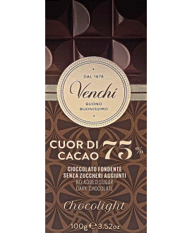 Vendita online tavolette di cioccolato senza zucchero Venchi fondente extra 75%. Prezzo on-line € 2,80. Shop on line cioccolata 