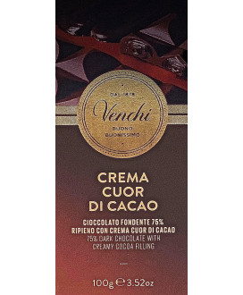 Venchi italian dark Chocolate Bar Cocoa Heart stuffed Cocoa Cream 75% shop online price | corso101.com
