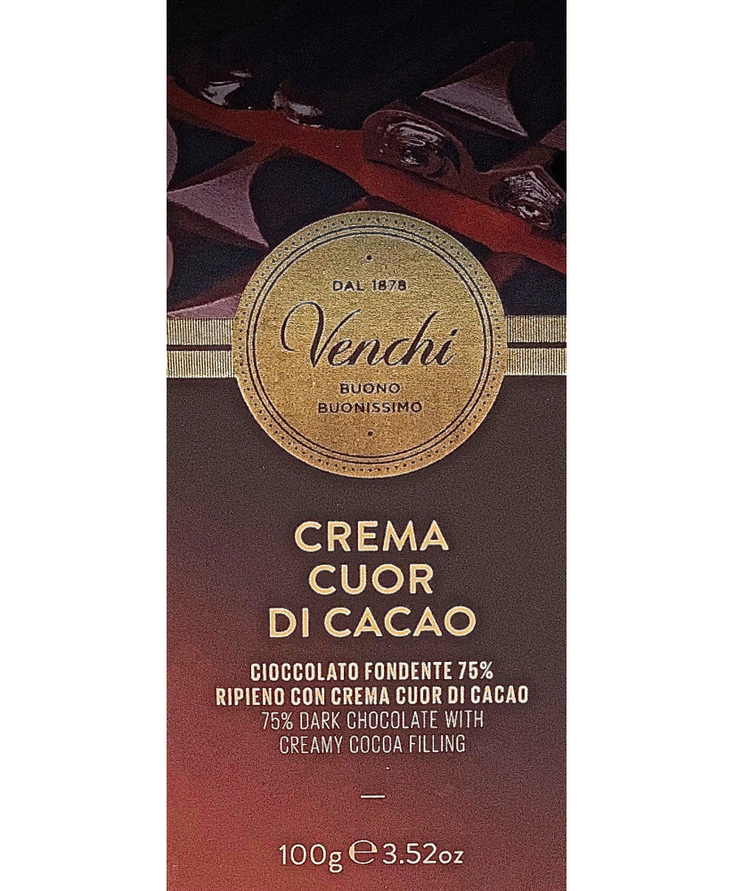 Venchi italian dark Chocolate Bar Cocoa Heart stuffed Cocoa Cream 75% shop online price | corso101.com