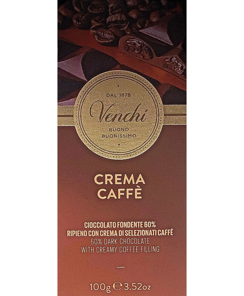 Vendita online tavolette di cioccolato Venchi fondente ripiena di crema al caffè e nibs. Shop on line cioccolata fondente di qua