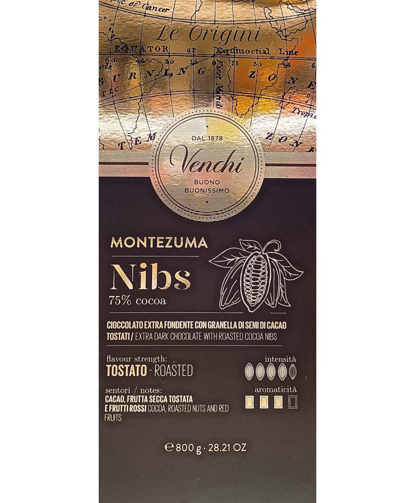 Vendita online tavolette di cioccolato Venchi fondente extra 75% di cacao con Nibs. Shop on line cioccolata fondente di qualita'