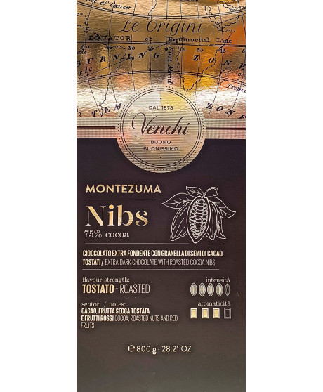 Buy online sales italian chocolate bars Venchi extra dark 75% cocoa with Nibs. Shop on line of quality dark chocolate Italy