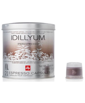 Vendita online capsule Illy Caffe' Idillyum a basso contenuto di cagffeina per macchina iperespresso. Confezione da 21 caffè esp