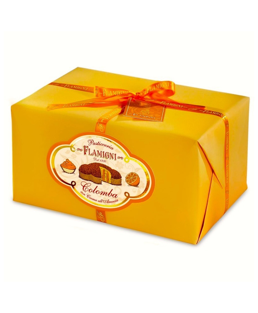 Shop online Italian Easter cake Flamigni. Online sale colomba with orange cream covered with dark chocolate, best price