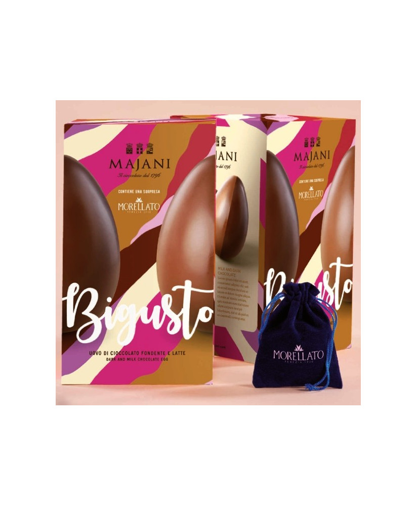 Vendita online uova di Pasqua Bigusto Majani. Shop on line Uovo metà di cioccolato al latte e metà fondente. Miglior prezzo on l