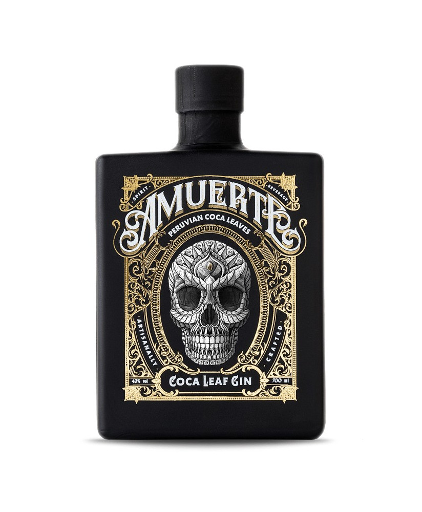 Gin Amuerte - Black edition - Coca Leaf Gin - Belgian Gin with coca leaves skull bottle - Shop on line gin