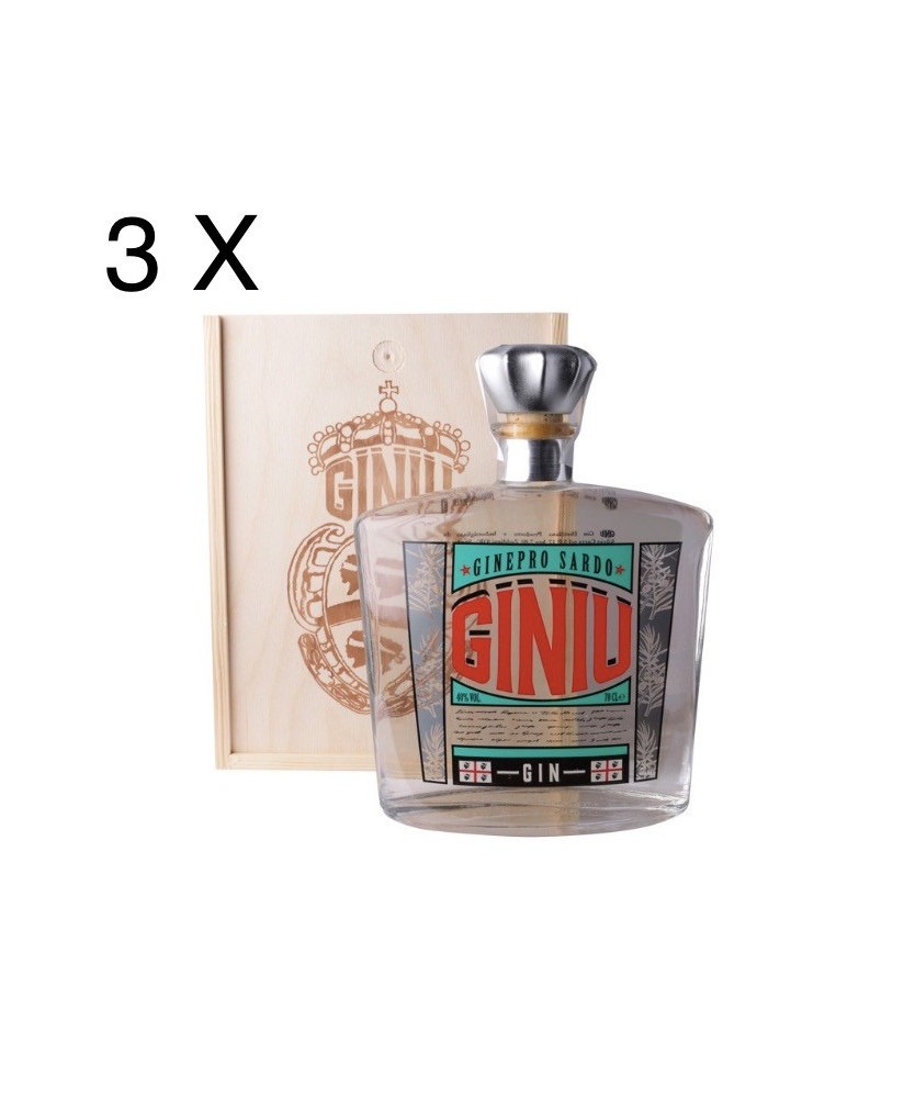 (3 BOTTIGLIE) Silvio Carta - Gin Giniu - Ginepro Sardo - Astucciato in Legno - 70cl