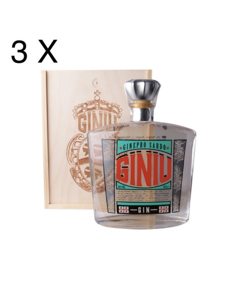 (3 BOTTIGLIE) Silvio Carta - Gin Giniu - Ginepro Sardo - Astucciato in Legno - 70cl