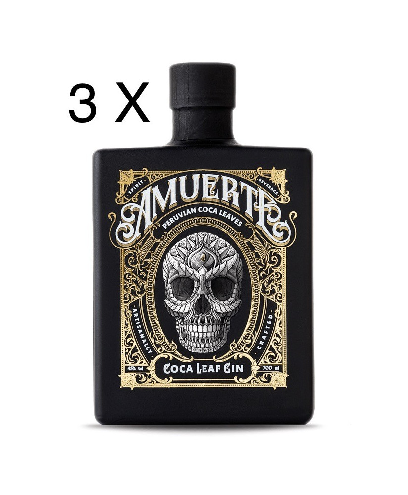 (3 BOTTLES) Amuerte - Peruvian Coca Leaf Gin - Black Edition - 70cl 