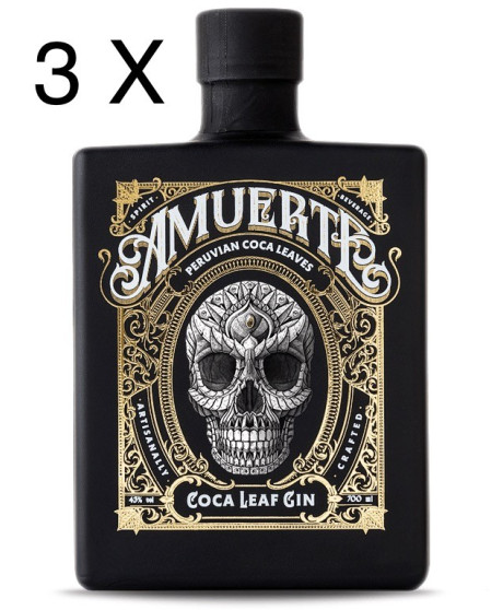 (3 BOTTLES) Amuerte - Peruvian Coca Leaf Gin - Black Edition - 70cl 