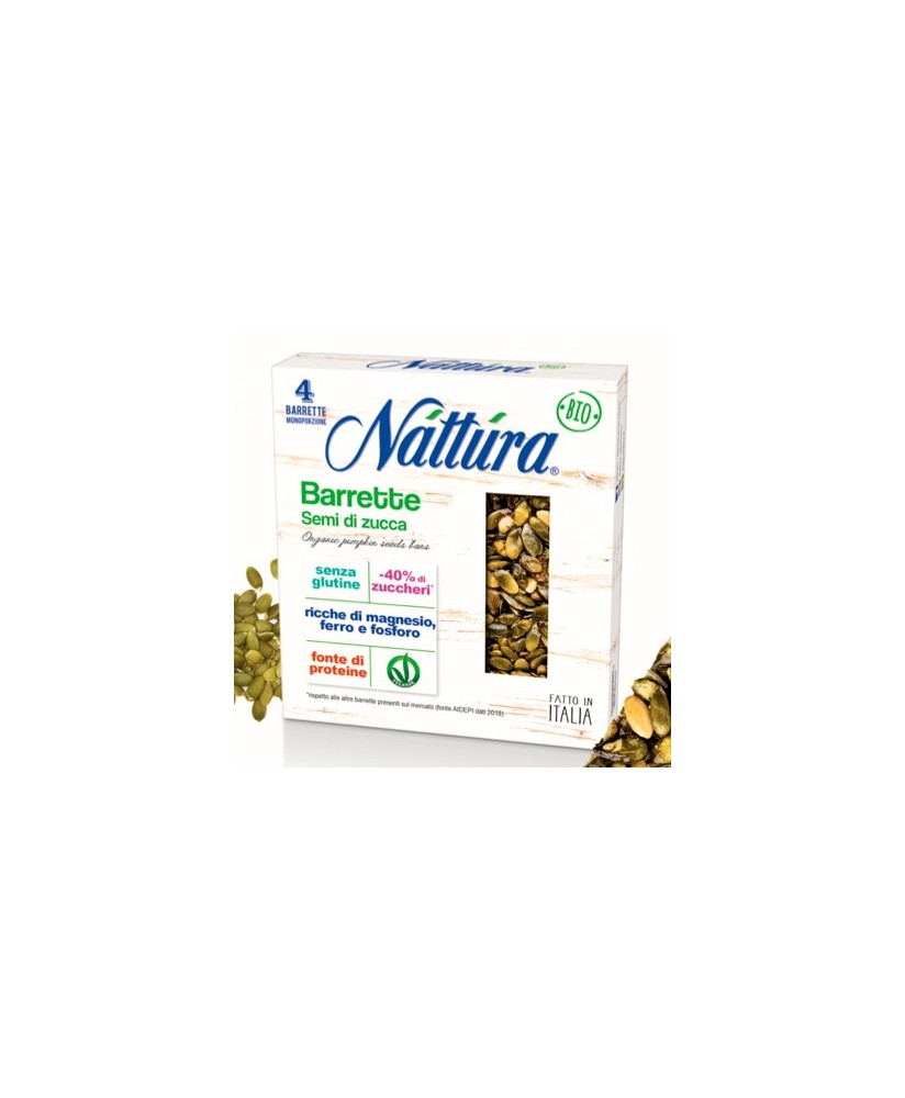 Vendita online Barrette con semi di zucca Nattura. Shop online prodotti biologici nattura. Shop online snack Nattura