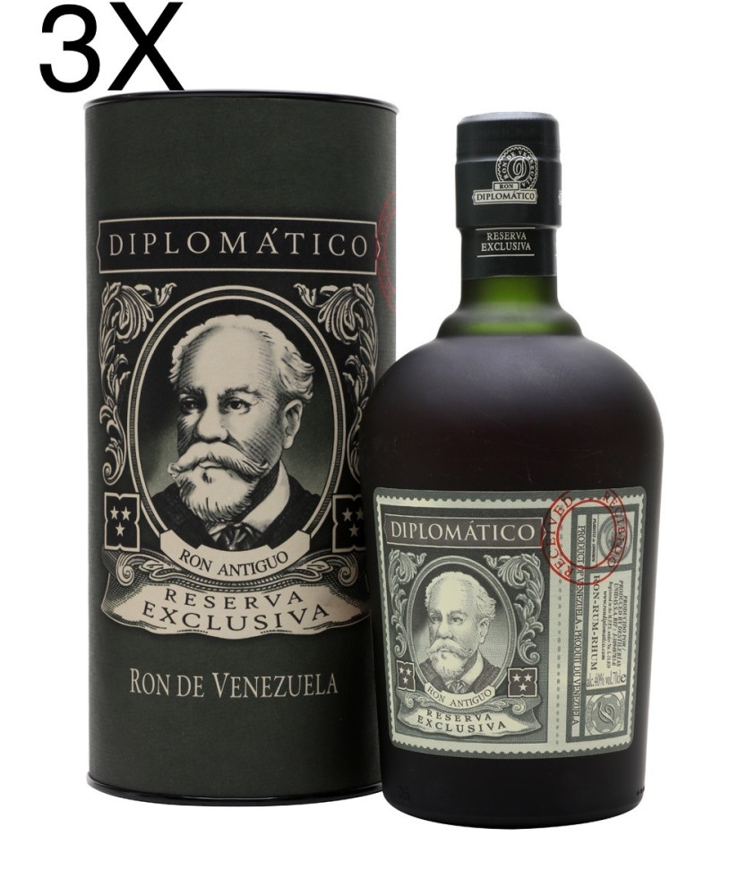 (3 BOTTIGLIE) Diplomatico - Reserva Exlusiva - Rum Antiguo Venezuelano - 12 anni - Astucciato - 70cl