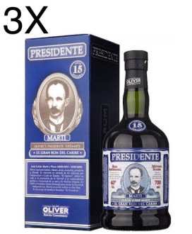 Vendita online Rum Dominicano Presidente Oliver's Marti 15 anni, sistema solera. Prezzo Rum Presidente