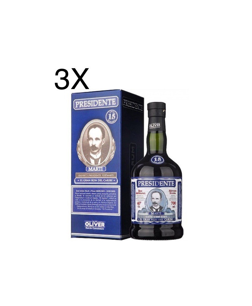 Vendita online Rum Dominicano Presidente Oliver's Marti 15 anni, sistema solera. Prezzo Rum Presidente