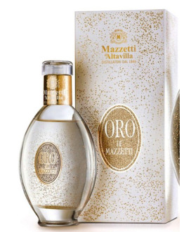 Vendita online Grappa Mazzetti d'Altavilla ORO DI MAZZETTI, liquore a base di grappa (98%) con scaglie di oro alimentare 23 cara