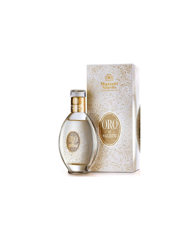 Vendita online Grappa Mazzetti d'Altavilla ORO DI MAZZETTI, liquore a base di grappa (98%) con scaglie di oro alimentare 23 cara