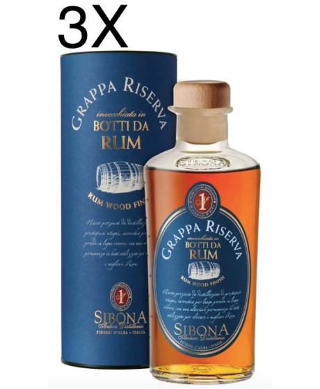 (3 BOTTLES) Sibona - Grappa Riserva - Honed in barrels of Rum - 50cl